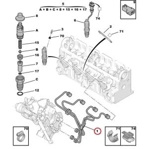 Fuel injector pipe set OEM Citroen/Peugeot 1,9D DW8