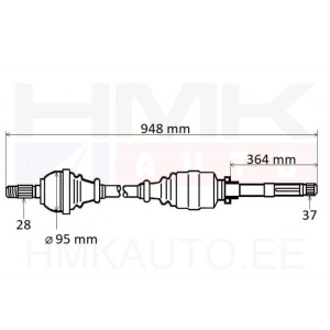 Arbre de transmission complet droit Citroen C4 Picasso/Peugeot 508 2018- (AM6/AMN8 boîte automatique)