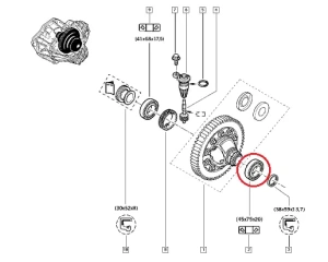 Vaihteiston laakeri (tasauspyörästö vasen) 45x75x20  Renault PF6