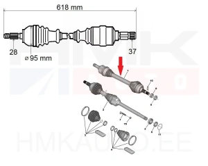 Приводной вал в сборе левая Citroen C5 / Peugeot 407