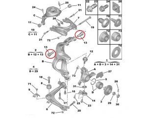 Steering knuckle bushing upper Citroen OEM C5/C6, Peugeot 407