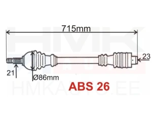 Приводной вал в сборе правая Kangoo 1,2/1,4  ABS 26