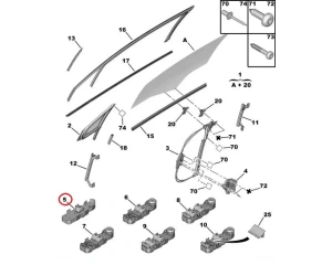 Kytkin, lasinnostin, etu oikea OEM Citroen C4