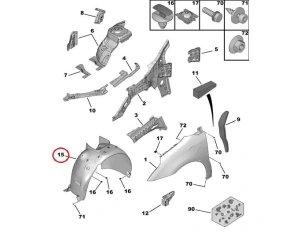 Verhous, sisälokasuoja, edessä vasen OEM Citroen C4