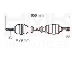Arbre de transmission complet gauche Nemo/Bipper/Fiorino/Qubo 1,4HDi 08-
