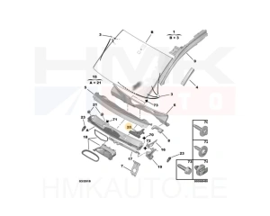 Klaasipühkijate alusplastiku nurga polster parem OEM Berlingo/Partner 2008-