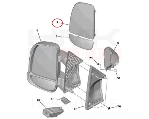 Verre de rétroviseur extérieur, gauche, partie supérieure Jumper/Boxer/Ducato 2006-