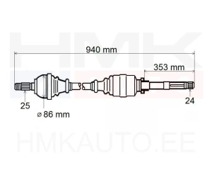 Arbre de transmission complet droit Citroen C4, DS4 / Peugeot 308,3008,5008  MC boite