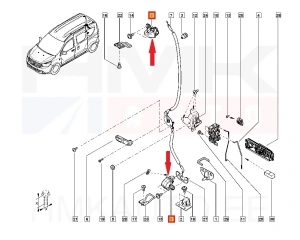 Serrure de porte arrière droite supérieur/inférieur OEM Dacia Dokker