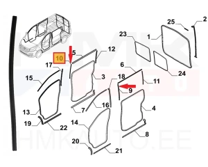 Door entry weatherstrip, sliding door upper front(glued)OEM Renault Trafic 2014-