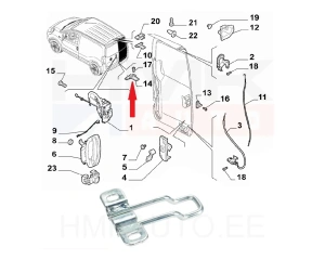 Ovilukon vastakappale, takaovi alempi oikea OEM Nemo/Bipper/Fiorino 2007-