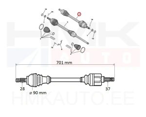 Приводной вал в сборе левая Jumpy/Expert/Proace 2016-