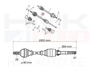Arbre de transmission complet droit Jumpy/Expert/Scudo 2016-