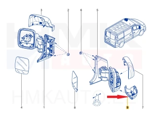 Корпус бокового зеркала заднего вида правый OEM Renault Trafic 2014- нижний черный