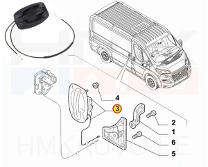 Door handle sliding door, outer right OEM Jumper/Boxer/Ducato 2018- with cables (paintable)