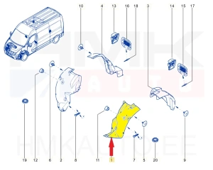 Verhous, sisälokasuoja, edessä vasen (etuosa) Renault Master 2010-