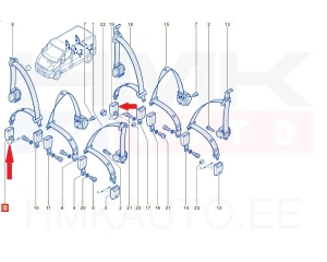 Boucle ceinture de sécurité extérieure 2e et 3e rangées OEM Renault Trafic 2001-