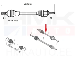 Приводной вал в сборе левая Citroen C3 III, C4 Cactus 2014-