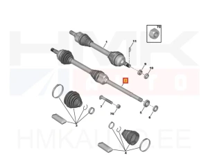 Arbre de transmission complet droit OEM Berlingo/Partner 1,6HDI/2,0HDI 03-08 ABS 48