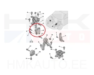 Moottorin kiinnikekorvake, oikea OEM Citroen C4 Aircross/Peugeot 4008 2,0 4B11
