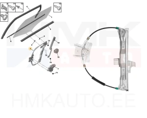 Стеклоподъемник задний правый (электрический без мотора) OEM Peugeot 407
