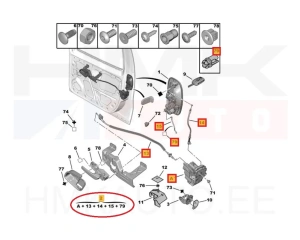 Ukselukusti esiuksele vasak OEM Nemo/Bipper (kesklukuta)
