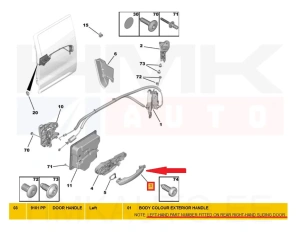 Door handle sliding door, outer right OEM Jumpy/Expert 2016- (paintable)