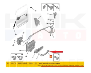 Poignée de porte coulissante, extérieure gauche OEM Jumpy/Expert 2016- (à peindre)