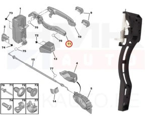 Door handle module, rear left OEM Peugeot 307