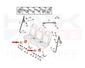 Boucle ceinture de sécurité arrière droit OEM Peugeot 3008
