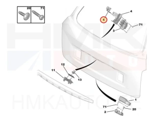 Gâche loquet serrure, vitre de couvercle de coffre arrière OEM Peugeot 407SW
