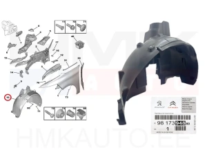 Verhous, sisälokasuoja, edessä vasen OEM Citroen C4 Picasso II