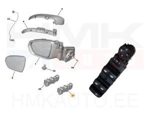 Interrupteur de lève-vitre et de réglage du miroir gauche OEM Berlingo,C3/C5 Aircross,C4 / Rifter,208,2008,308,3008,5008