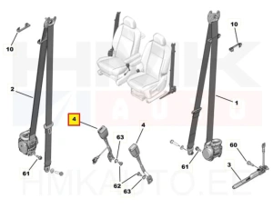 Boucle ceinture de sécurité arrière gauche/droit OEM Citroen Berlingo /Peugeot Rifter 2018-