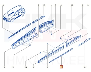 Хромированный молдинг передней двери, левый OEM Renault Kadjar 2015-