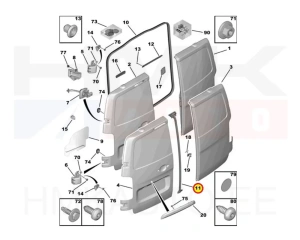 Уплотнитель между задними дверями OEM Citroen Jumpy/Peugeot Expert 2016-