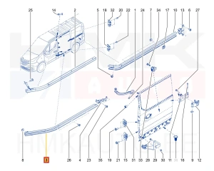 Sliding door guide bar lower left OEM Renault Trafic II,III / Opel Vivaro I,II / Nissan Primastar,NV300