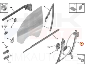 Klaasitõstuk eesmine parem (elektriline, ilma mootorita) OEM Peugeot 508 2018-