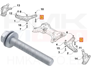 Front axle control arm bolt, rear OEM Renault Trafic II,III