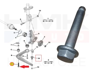 Boulon bras de commande d'essieu avant , inférieur avant M16x1,50 OEM Citroen Jumpy/Peugeot Expert 2016-