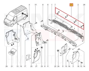 Монтажный комплект задних датчиков парковки OEM Renault Master III 2019- (FWD+бампер со ступенькой)