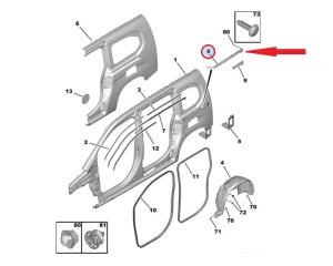 Sliding door guide rail cover, left OEM Berlingo/Rifter 2018-  LWB (paintable)