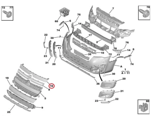 Grille moulding, upper OEM Citroen Berlingo 2015-