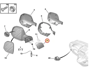 Door mirror triangle cover , inner left OEM Citroen C2