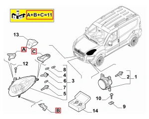 Ремкомплект крепления фары левый OEM Fiat Doblo 10- /Opel Combo 12-