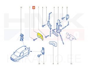 Door handle inner right, rear door OEM Renault Kangoo