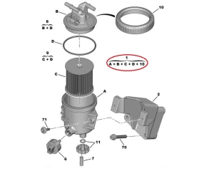 Fuel filter with housing OEM Citroen/Peugeot 2,0HDI (2 pipes)