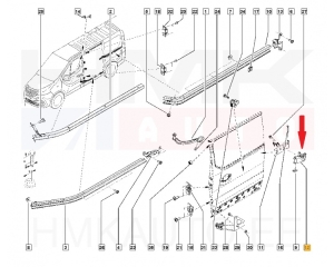 Külgukse keskmine tugi rullidega vasak OEM Renault Trafic III/Nissan NV300/Opel Vivaro 2014-