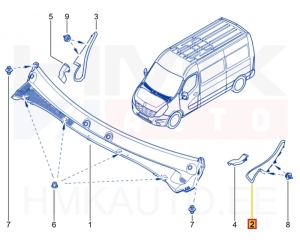 Tuulilasin alaritilän pää , vasen OEM Renault Master 2019-