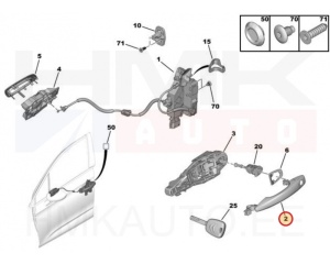 Ukselink esiuksele, välimine vasak OEM Citroen C4,C-Elysee,DS4/Peugeot 301 (värvitav,lukuavaga)